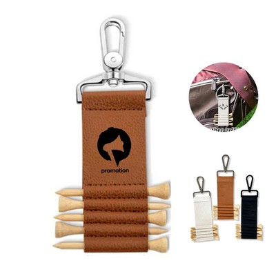 Pu Leather Golf Bag Tag Tee Holder W/ Key Clip